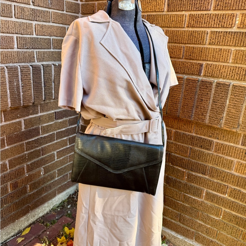 Bueno Faux Crocodile Leather Black Bag